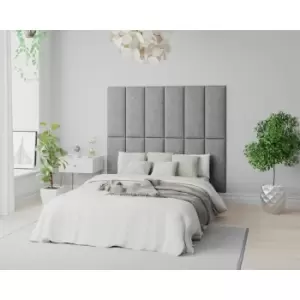 Image of EasyMount Wall Mounted Upholstered Panels, Modular diy Headboard in Saxon Twill Fabric, Grey (Pack of 2) - Aspire