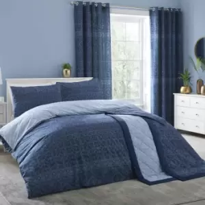 image of Dreams & Drapes Rohini Print Easy Care Reversible Duvet Cover Set, Blue, King