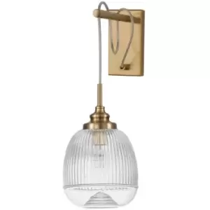 image of Estevan Dome Wall Lamp Satin Gold Metal Clear Glass LED E14 - Merano