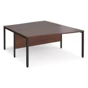 image of Office Desk 2 Person Wave Desk 1600mm Walnut Tops With Black Frames Maestro 25