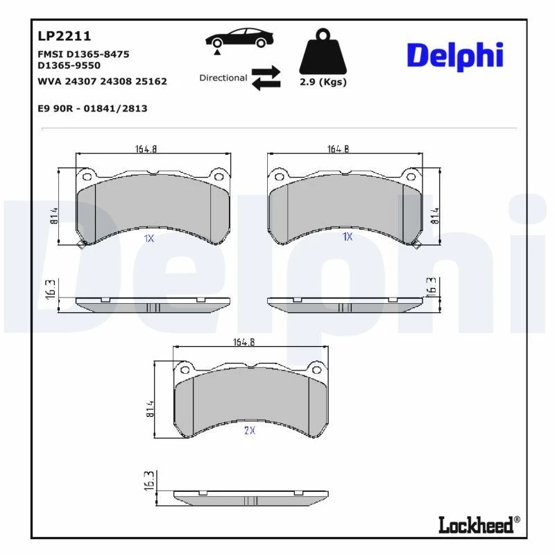 Image of DELPHI Brake pad set DELPHI LP2211