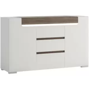 Image of Furniture To Go - Toronto 2 Door 3 Drawer Sideboard (inc. Plexi Lighting) In White and Oak - White High Gloss with San Remo Oak inset