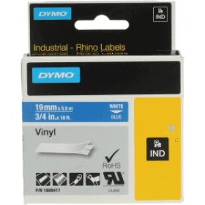 Image of Dymo 1805417 White on Blue Label Tape 19mm x 5.5m