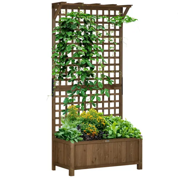 Image of Outsunny Wood Planters with Trellis for Vine Climbing 845-792V00CF