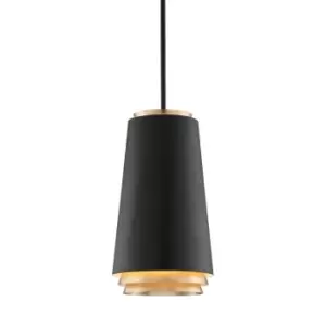 image of Fahrenheit 3 Light Pendant Textured Black Withgold Leaf, 2700K