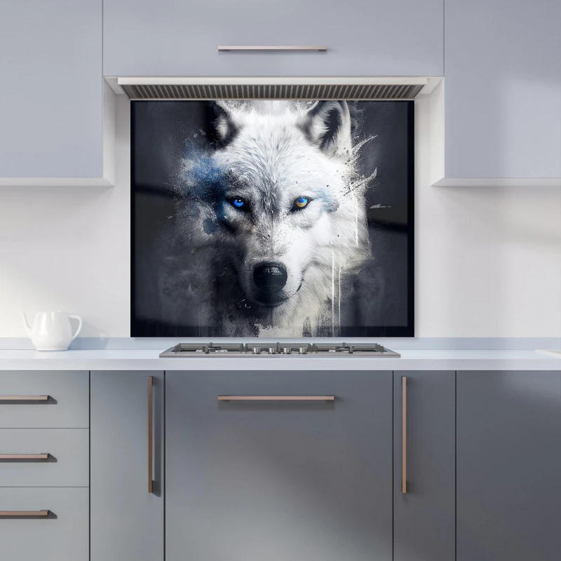 Image of Warren Reed - Designer White Wolf Face Splashart Dark Backgrouns Kitchen Splashback Size: 600mm x 750mm White Unisex 600mm x 750mm