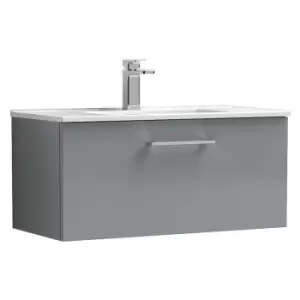 Arno Gloss Cloud Grey 800mm Wall Hung Single Drawer Vanity Unit with 18mm Profile Basin - ARN1325B - Cloud Grey - Nuie