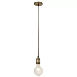 Image of Searchlight Antique Brass 1 Light Cable Suspension With 1.5Mtr Brown Textile Cable