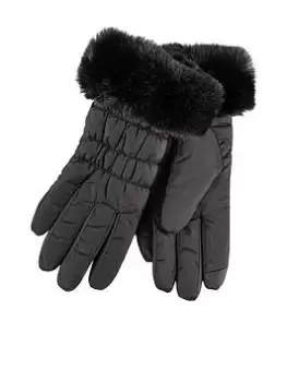 Image of TOTES Water Repellent Padded Smartouch Gloves with Faux Fur Cuff - Black, Size M/L, Women