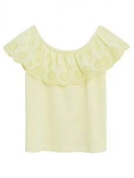 image of Mango Girls Broderie Frill Top - Lemon