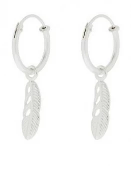 Image of Accessorize St Feather Charm Huggie Hoop Earrings - Silver