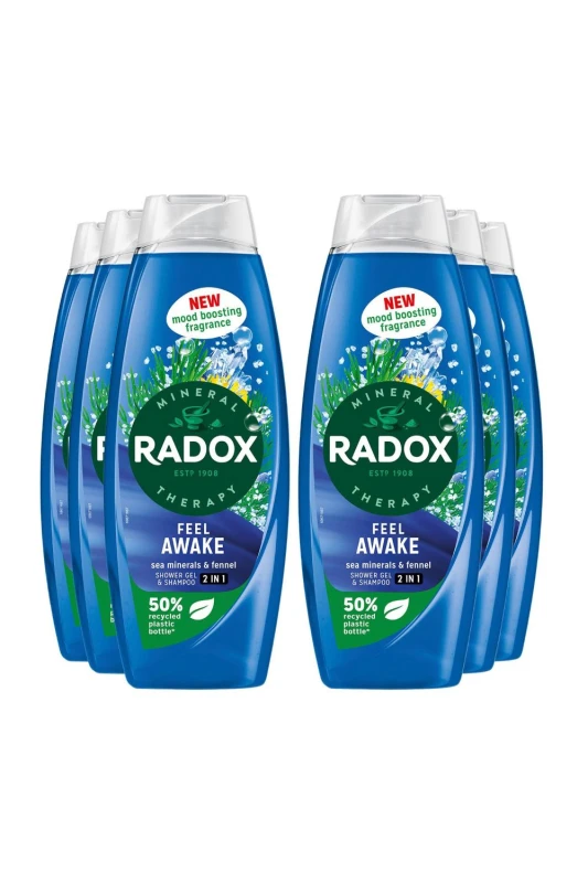 Image of Radox 'Body Wash+Shampoo' 2in1 for Men with Fennel & Sea Minerals, 6x 675ml Blue male