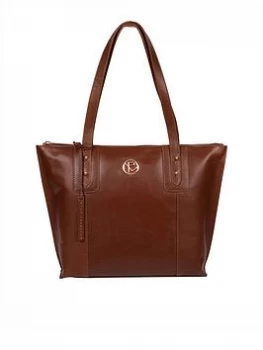 image of Pure Luxuries London Cognac 'Goya' Leather Tote Bag - dark tan