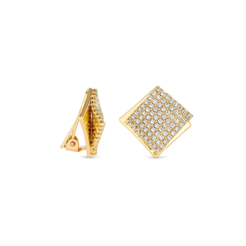 Image of Jon Richard Gold Plated Cubic Zirconia And Polished Statement Clip Earrings Gold female