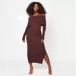 Missguided Tall Rib Knit Bardot Midaxi Dress - Brown