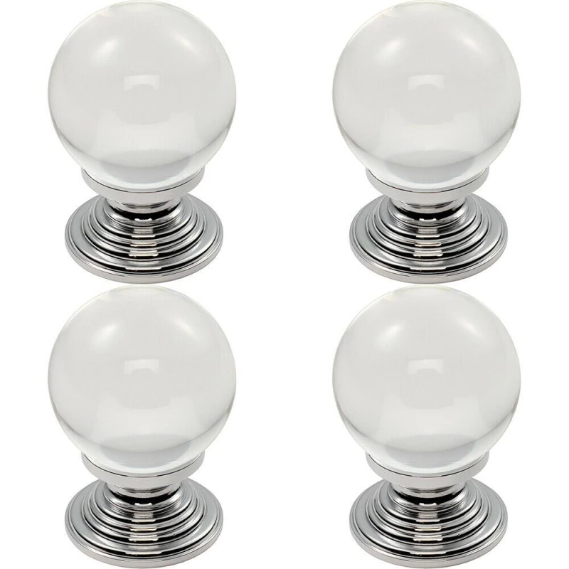 Image of Loops 4x Crystal Ball Cupboard Door Knob 30mm Diameter Clear Translucent & Chrome Multi unisex
