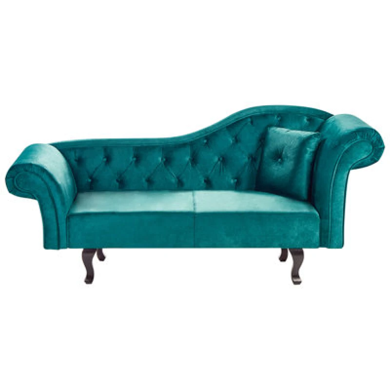 Image of Beliani Right-Hand Chaise Lounge Lattes Ii Velvet Emerald Green With Cushion