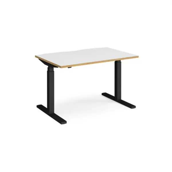 Image of Elev8 Height Adjustable Desk Rectangular Desk 1200mm White/Oak Tops With Black Frames Elev8 Touch White/Oak EVT-1200-K-WO