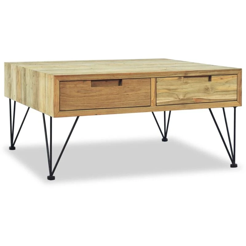 Image of vidaXL Solid Teak Coffee Table 80x80x40cm with 2 Drawers Living Room Furniture