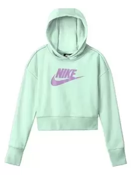 Image of Nike Older Girls Nsw Club French Terry Crop Hoodie - Mint, Mint, Size S=8-10 Years, Women