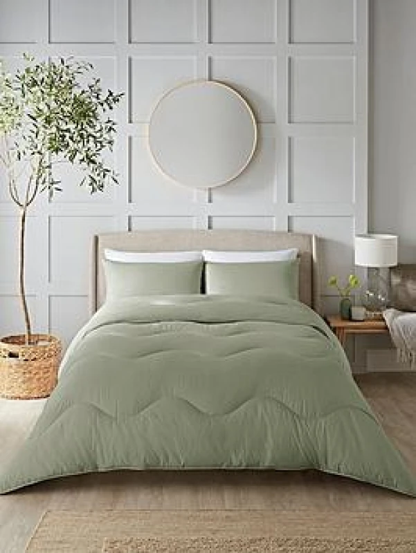 Image of NIGHT LARK 4.5 Tog Seersucker Coverless Duvet and Pillowcase Set olive KING (220X225cm)