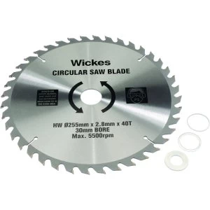 image of Wickes 40 Teeth Fine Cut Circular Saw Blade 255 x 30mm