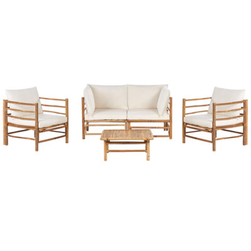 Image of Beliani Garden Lounge Set With Table 4 Seater Cerreto Bamboo Wood Off-White