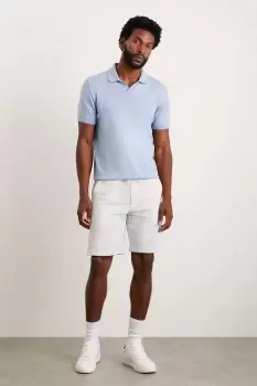 Image of Mens Slim Fit Blue Short Sleeve Knitted Polo