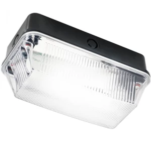 Image of KnightsBridge 60W IP65 BC B22d Black Plastic Base Clear Prismatic Diffuser Bulkhead