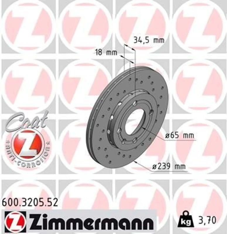 Image of ZIMMERMANN Brake disc ZIMMERMANN 600.3205.52