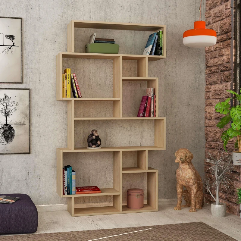 Image of DECORTIE Decortie - Karmato Modern Bookcase Display Unit Tall 168.5cm - Oak - Oak M.KT.02.13150.4