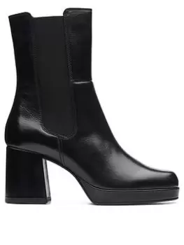 Image of Clarks Pique Up Block Heel Calf Boots - Black, Size 3, Women