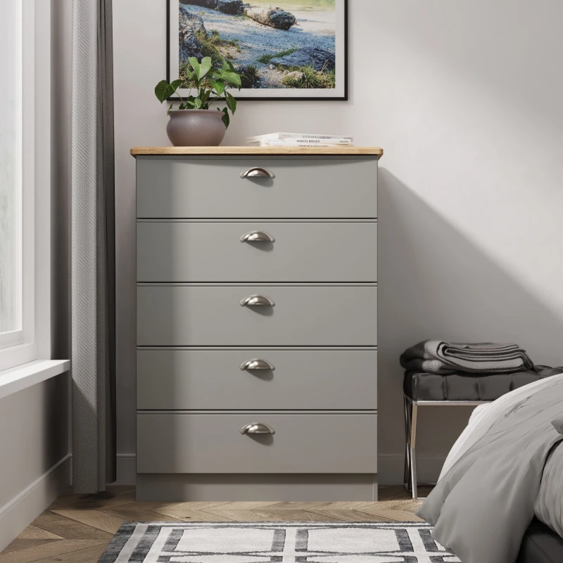 Image of Welcome Furniture Welcome Furniutre Tilly 5 Drawer Chest - Ready Assembled VIC012DGRO