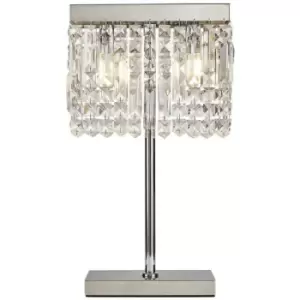 image of Luminosa Wethersfield 30x10cm Rectangular Table Lamp, 2 Light E14, Polished Chrome, Crystal