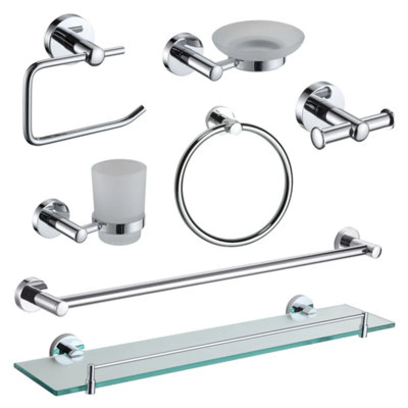 Image of Showerdrape Modernity Chrome Stainless Steel Wall Mounted 7 Piece Bathroom Accessory Set Silver