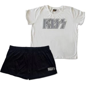 Image of KISS - Logo Infill Ladies Large Summer Pyjamas - Black/White