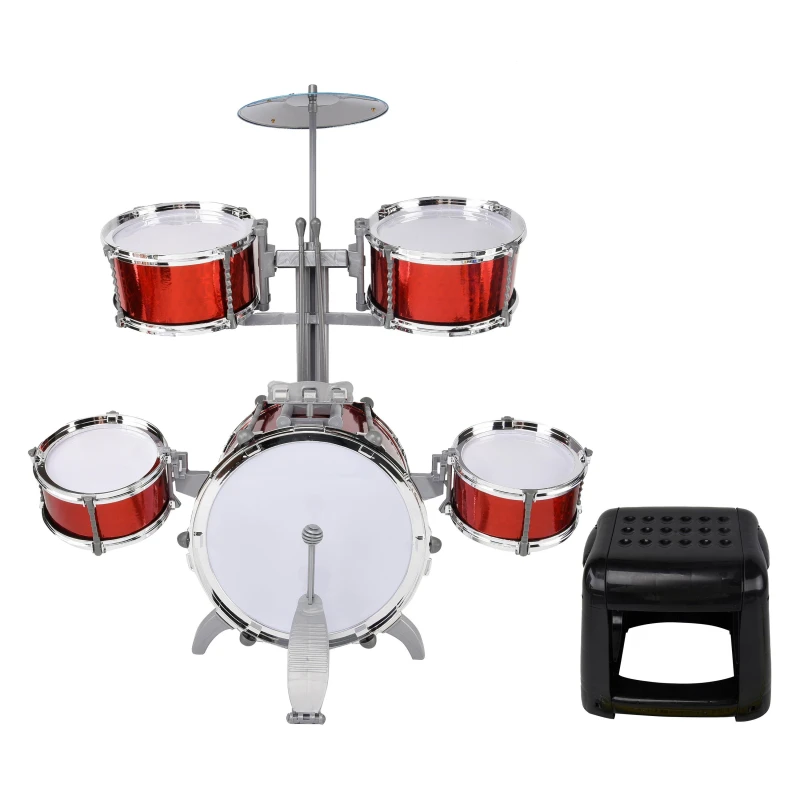 Image of Toylife Toy Drum Set and Stool - Red Red One Size