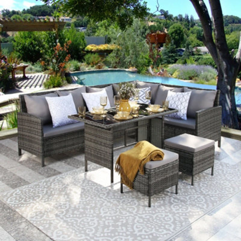 Image of Home Garden Direct Thalia Corner Sofa Set - Grey Glass Top - Extra Moon Rug Grey Unisex