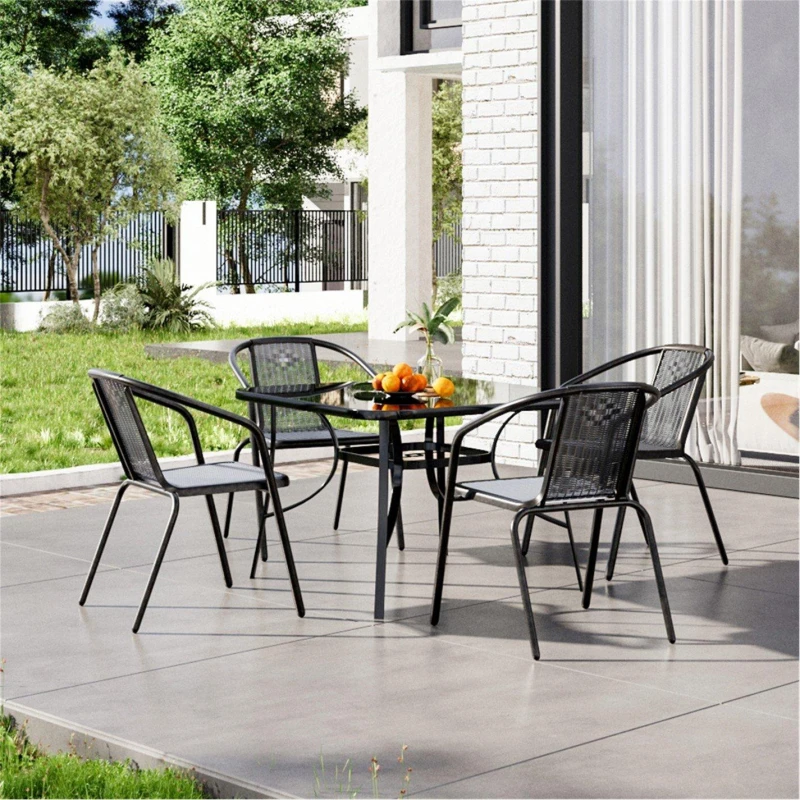 Image of Breeins Square Metallic Table with 4 Rattan Chairs - Black L