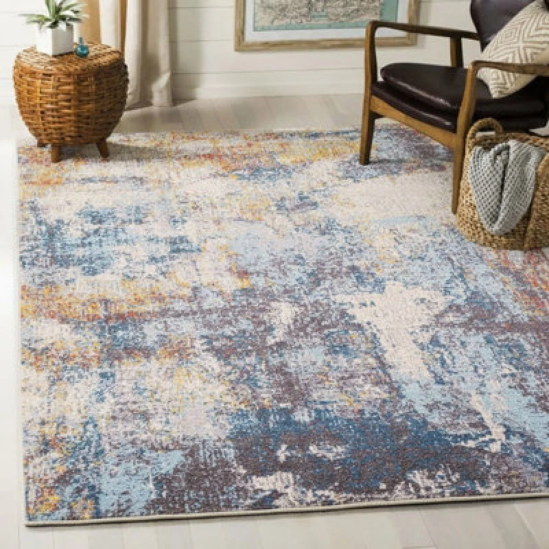 Image of Livabliss Abstract Modern Marble Dark Blue Valerie Area Rug 160 X 213cm - Easy Care, Non Shedding, Ideal For Living Room & Bedroom