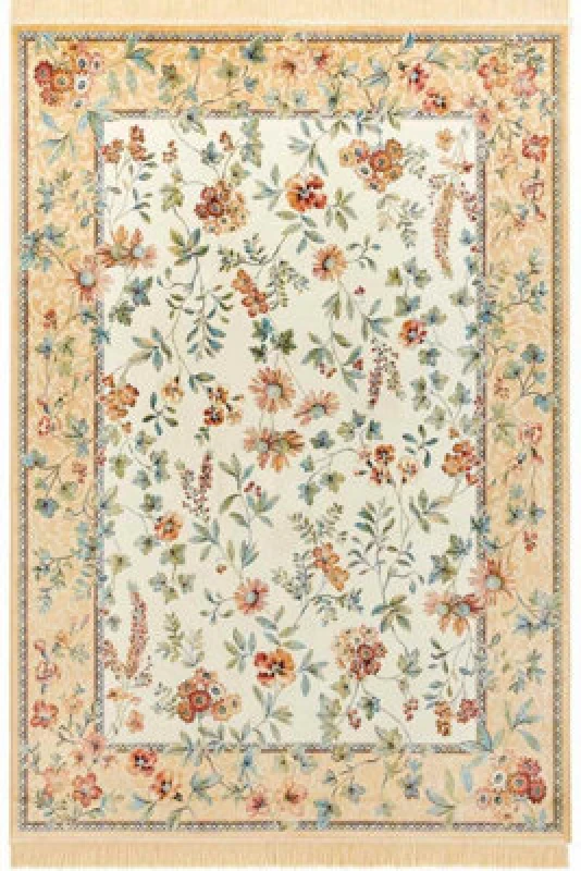 Image of The Rugs Oriental Velvet Floral Vintage Fringed Soft Pile Living Room Rug In Beige