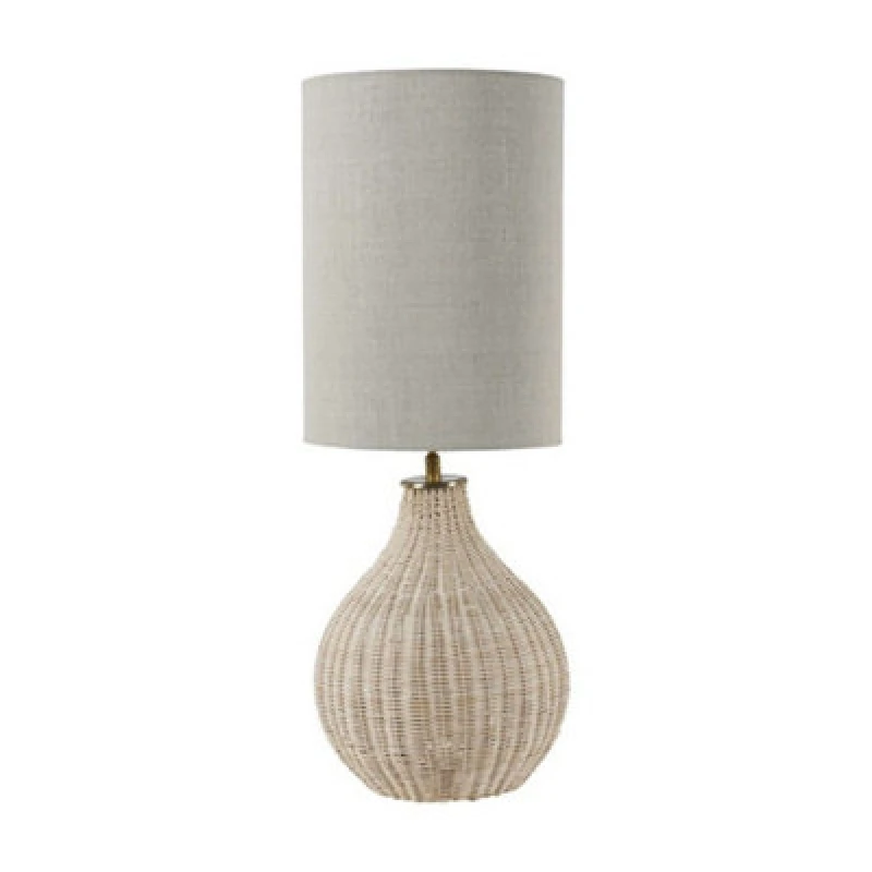 Image of Buttercup Farm Rattan Lamp With Drum Shade Large - Cane/linen/metal - L25 X W25 X H70 Cm - Natural