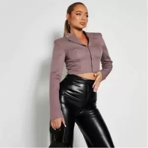 image of I Saw It First Cropped Hook and Eye Blazer - Purple