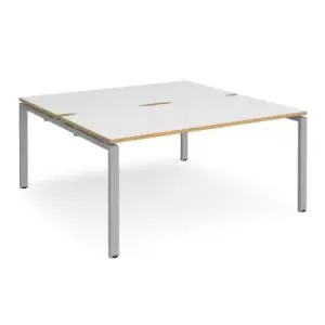 Image of Bench Desk 2 Person Starter Rectangular Desks 1600mm White/Oak Tops With Silver Frames 1600mm Depth Adapt
