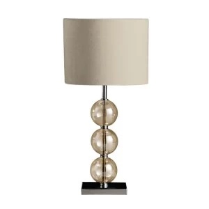 image of Premier Housewares Mistro Table Lamp with Amber Orb/Chrome Base & Cream Faux Suede Shade