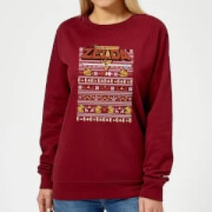 image of Nintendo Legend Of Zelda Pattern Womens Christmas Sweatshirt - Burgundy - L