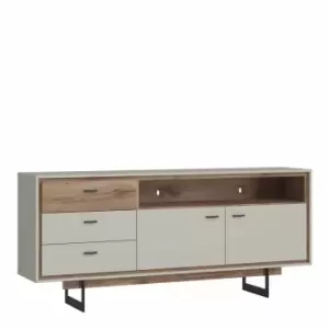 Rivero 2 Door 3 Drawer Open Shelf Sideboard In Grey And Oak