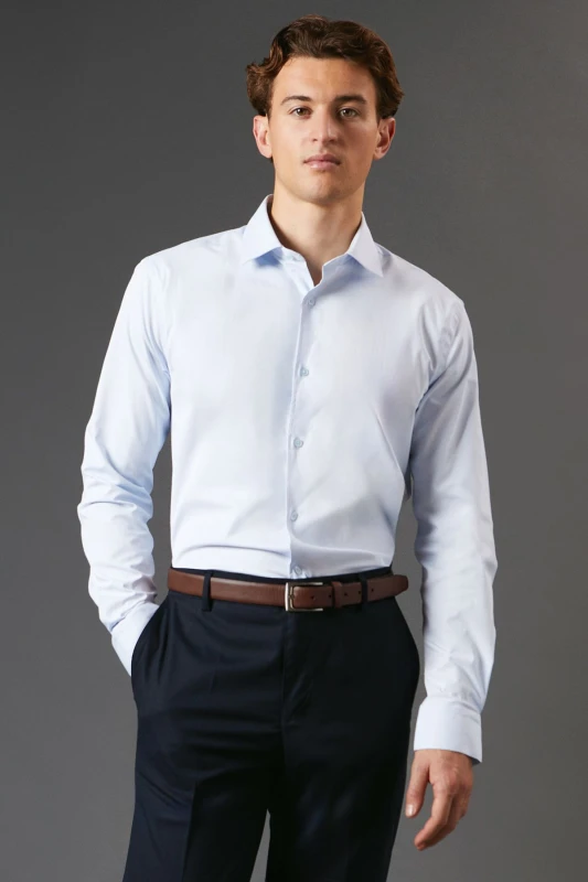 Image of Burton Mens Blue Tailored Fit Long Sleeve Easy Iron Shirt Blue 17.5 in Male BBB05274