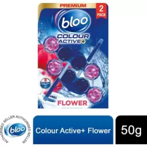 image of Bloo Toilet Rim Blocks Colour Active+ Flower with Odour Stop Technology, 2x50g