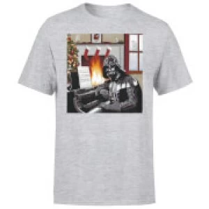 Image of Star Wars Christmas Darth Vader Piano Player Grey T-Shirt - L